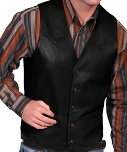 mens-v-neck-collar-black-faux-leather-vest