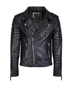 mens-black-biker-faux-leather-jacket