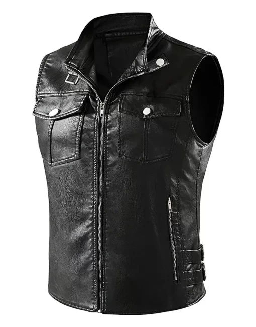 mens-black-faux-leather-motorcycle-vest