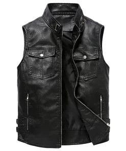 mens-black-faux-leather-motorcycle-vest