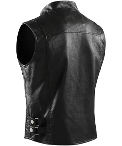 mens-black-faux-leather-motorcycle-vest