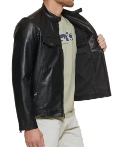 mens-black-faux-leather-trucker-jacket