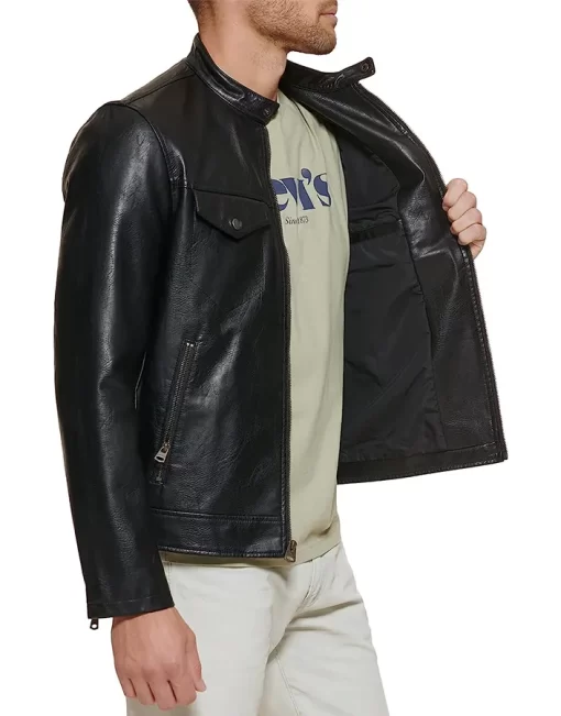 mens-black-faux-leather-trucker-jacket