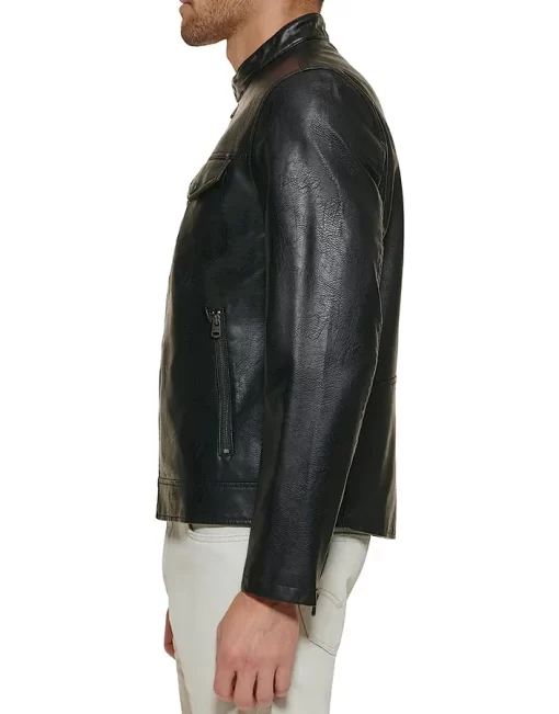 mens-black-faux-leather-trucker-jacket