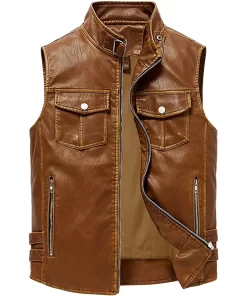 mens-brown-faux-leather-motorcycle-vest