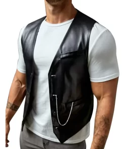 mens-button-down-black-faux-leather-vest