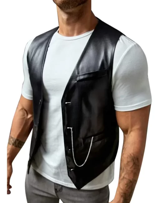 mens-button-down-black-faux-leather-vest