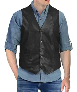 mens-button-front-black-faux-leather-vest