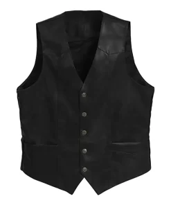 mens-button-front-black-faux-leather-vest