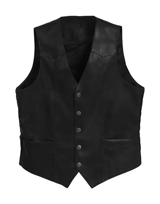 mens-button-front-black-faux-leather-vest