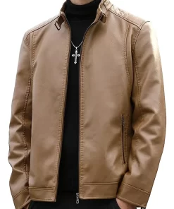 mens-casual-tan-faux-leather-jacket