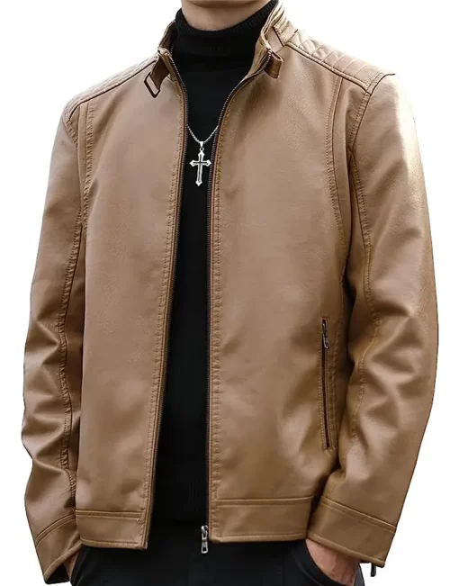 mens-casual-tan-faux-leather-jacket