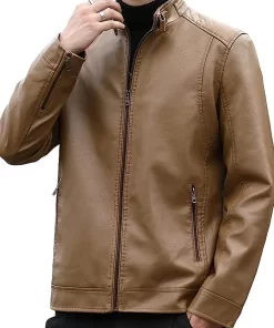 mens-casual-tan-faux-leather-jacket