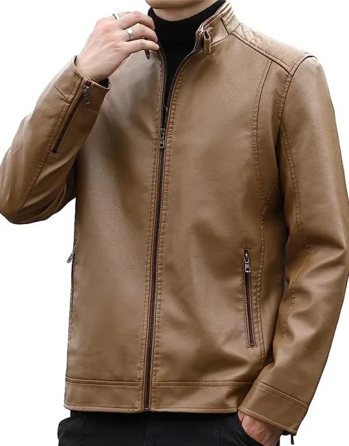 mens-casual-tan-faux-leather-jacket