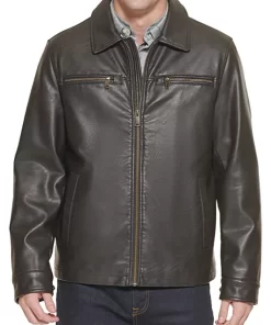 mens-dark-brown-faux-leather-biker-jacket