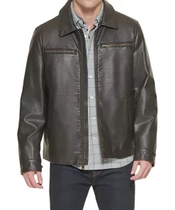 mens-dark-brown-faux-leather-biker-jacket