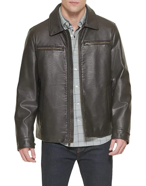 mens-dark-brown-faux-leather-biker-jacket