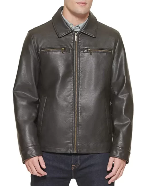 mens-dark-brown-faux-leather-biker-jacket