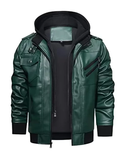 mens-green-faux-leather-jacket-with-removable-hood