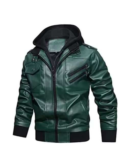 mens-green-faux-leather-jacket-with-removable-hood