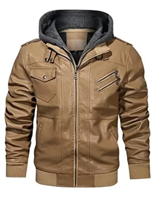 mens-khaki-faux-leather-jacket-with-removable-hood