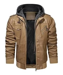 mens-khaki-faux-leather-jacket-with-removable-hood