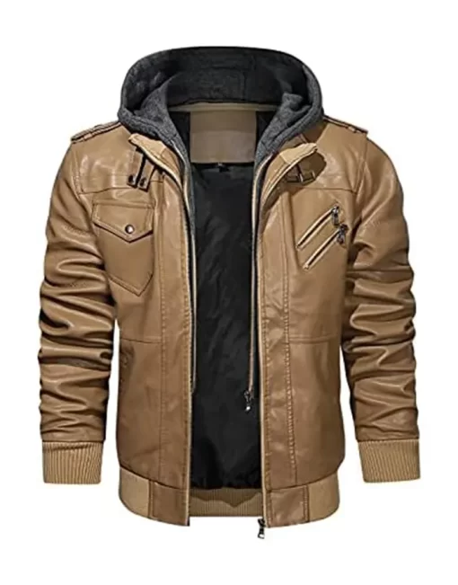 mens-khaki-faux-leather-jacket-with-removable-hood