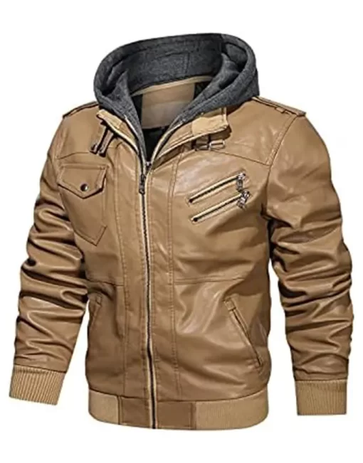 mens-khaki-faux-leather-jacket-with-removable-hood