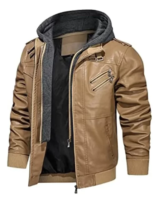 mens-khaki-faux-leather-jacket-with-removable-hood