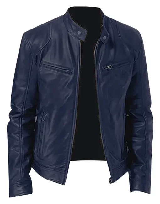 mens-long-sleeve-dark-blue-faux-leather-jacket