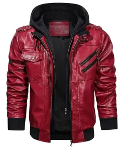 mens-red-faux-leather-jacket-with-removable-hood