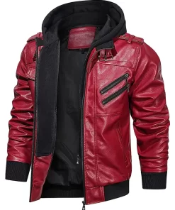 mens-red-faux-leather-jacket-with-removable-hood