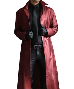 mens-red-faux-leather-long-coat