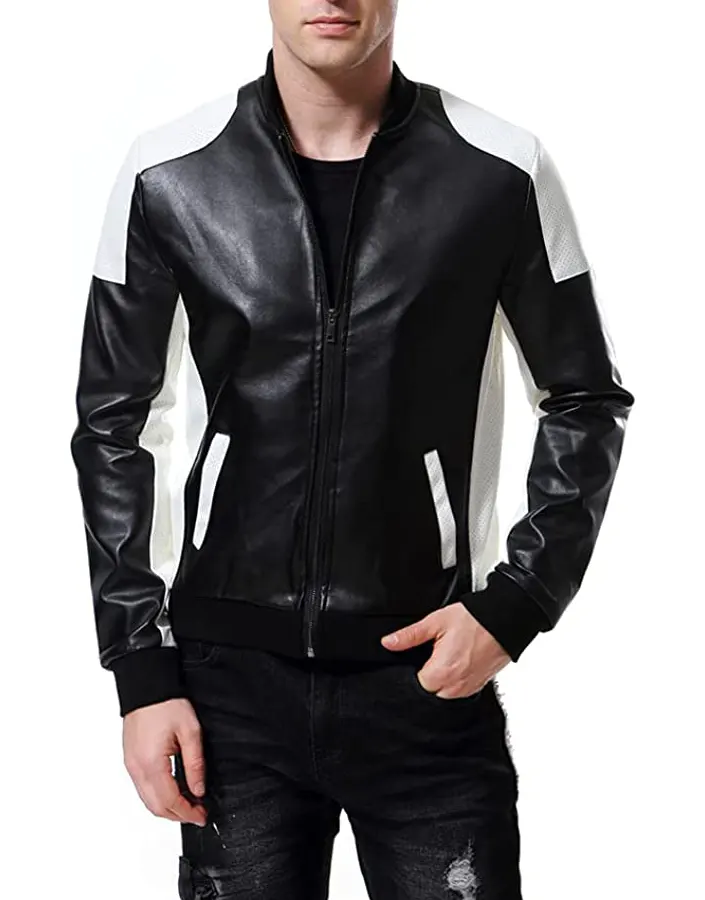 mens-slim-fit-black-faux-leather-bomber-jacket-1 mens-slim-fit-black-faux-leather-bomber-jacket