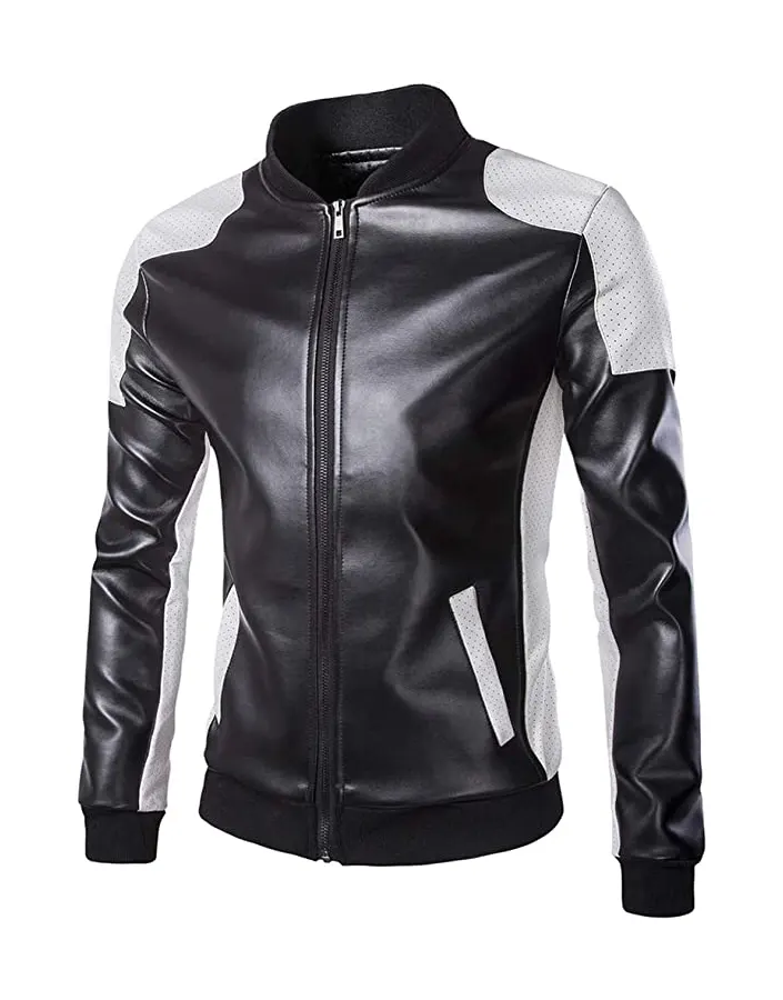 mens-slim-fit-black-faux-leather-bomber-jacket-3 mens-slim-fit-black-faux-leather-bomber-jacket