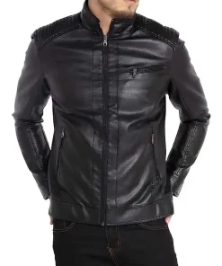 mens-stand-collar-black-faux-leather-jacket