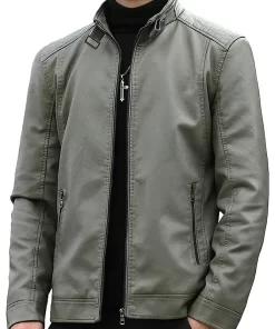 mens-stand-collar-grey-faux-leather-jacket