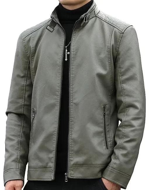 mens-stand-collar-grey-faux-leather-jacket