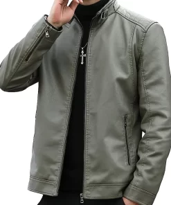 mens-stand-collar-grey-faux-leather-jacket