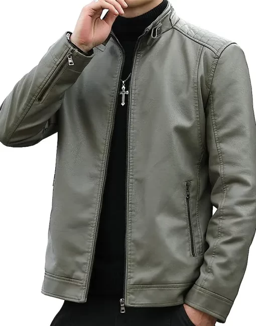 mens-stand-collar-grey-faux-leather-jacket