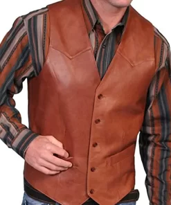 mens-v-neck-collar-brown-faux-leather-vest