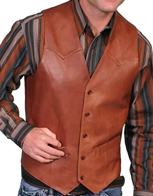 mens-v-neck-collar-brown-faux-leather-vest