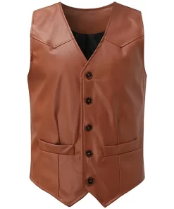 mens-v-neck-collar-brown-faux-leather-vest