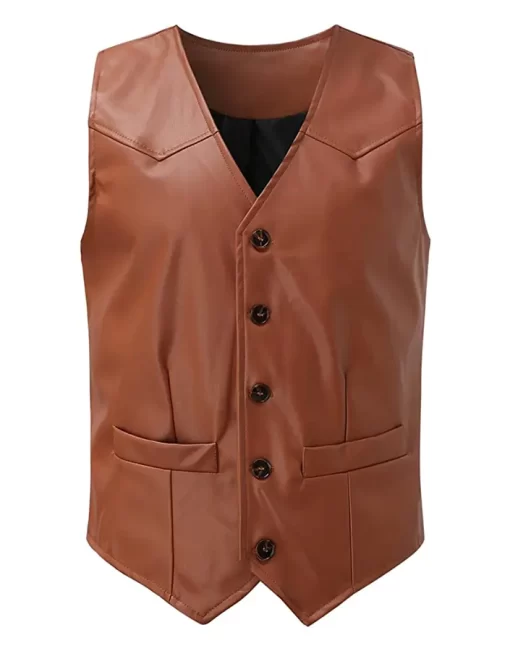 mens-v-neck-collar-brown-faux-leather-vest