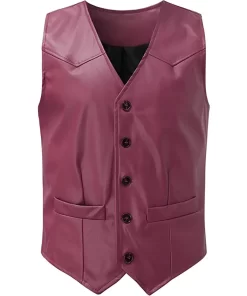 mens-v-neck-collar-burgundy-faux-leather-vest