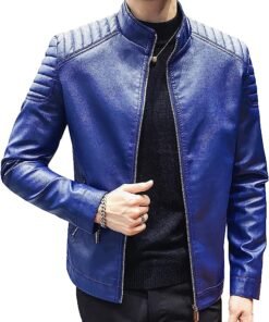 slim-fit-blue-faux-leather-jacket-mens