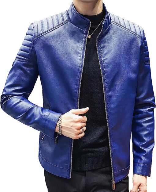 slim-fit-blue-faux-leather-jacket-mens