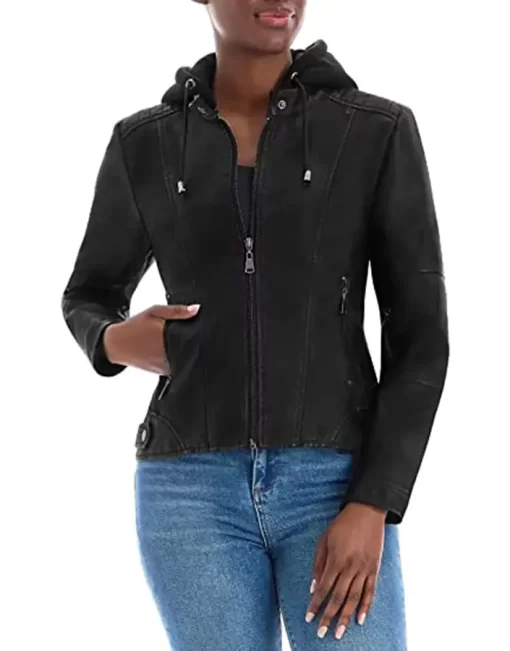 womens-black-faux-leather-hooded-jacket