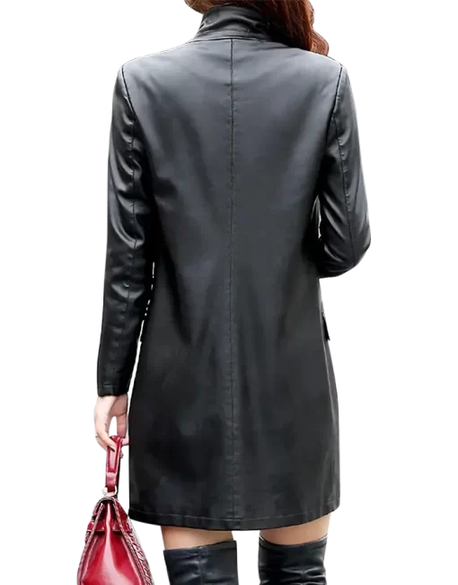 womens-black-faux-leather-mid-length-coat