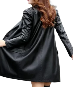 womens-black-faux-leather-mid-length-coat